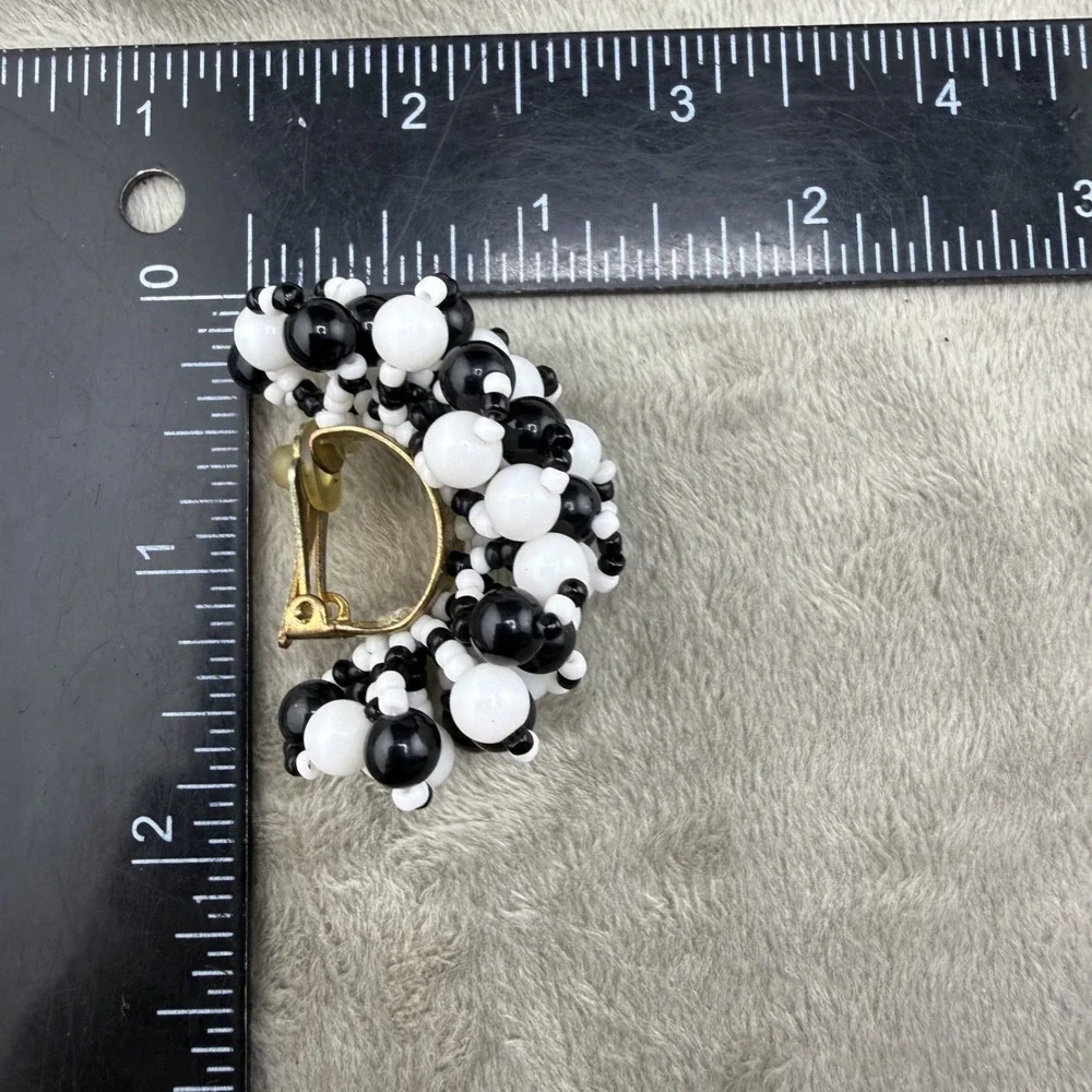 Vintage Estate Clip On Earrings Lot Black White Retro Beaded Dangle 3 Pairs